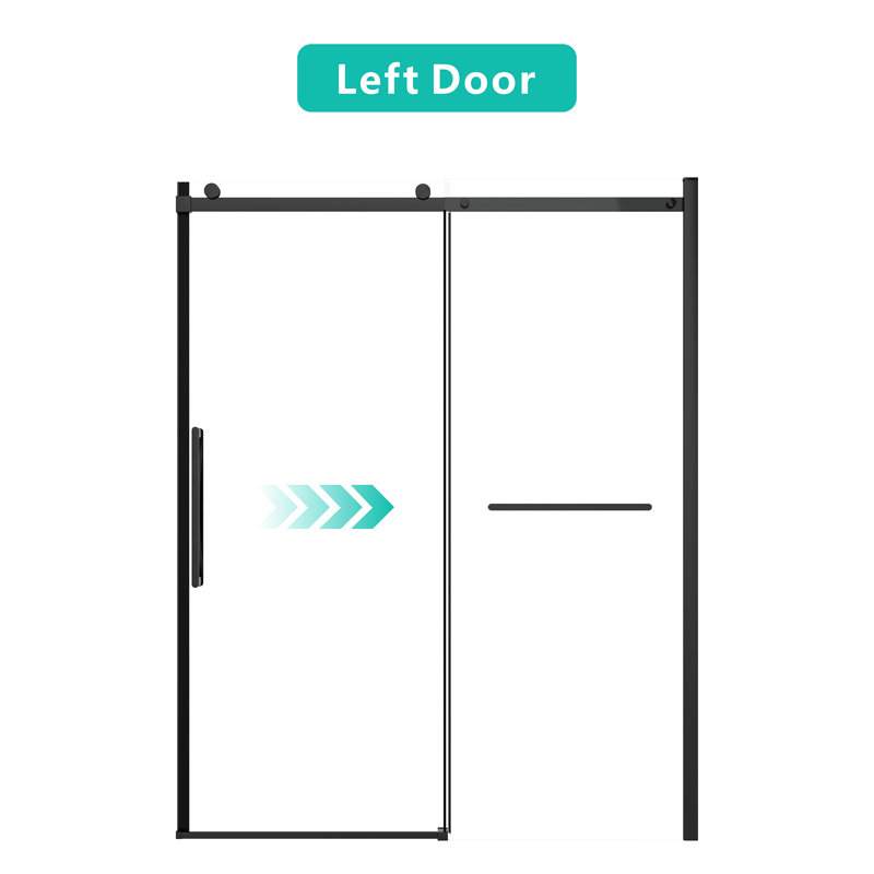 Porte de salle de bain coulissante en verre trempé, l 56 à 60 po x H 76 po, style, accessoires noir mat, mouvement fluide, finition facile à nettoyer, douche Refresh Idea, largeur 60 po, hauteur 76 po, verre, loquet, mécanisme, surface,