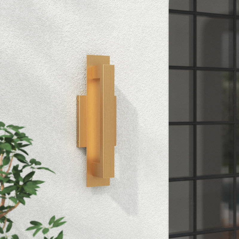 Gela 15" H Integrated LED Outdoor Armed Sconce, Burnished Gold, 15" H