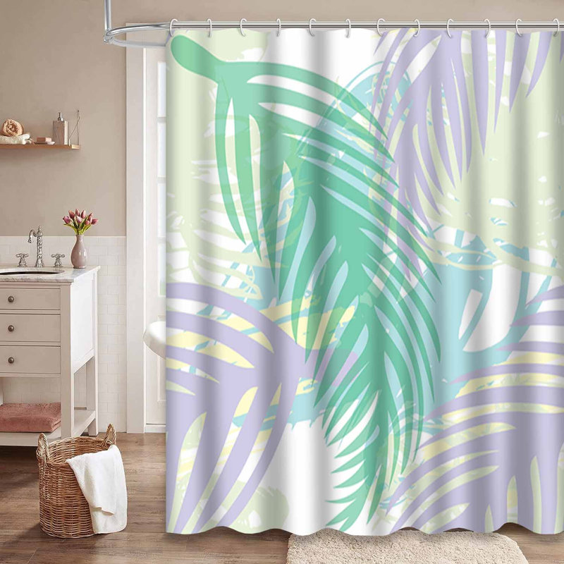 Rideau de douche imperméable à motif palmier abstrait à motif de feuilles avec 12 crochets, L 72 po x l 78 po