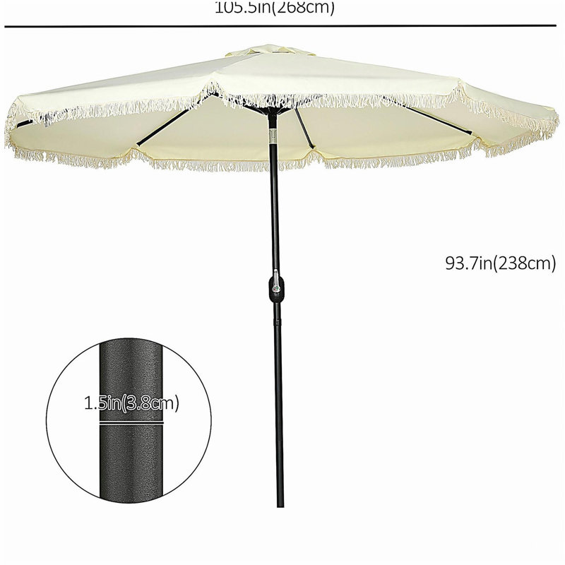 Parasol de patio de 9 pi avec bouton-poussoir inclinable et manivelle Outsunny, Blanc, crème