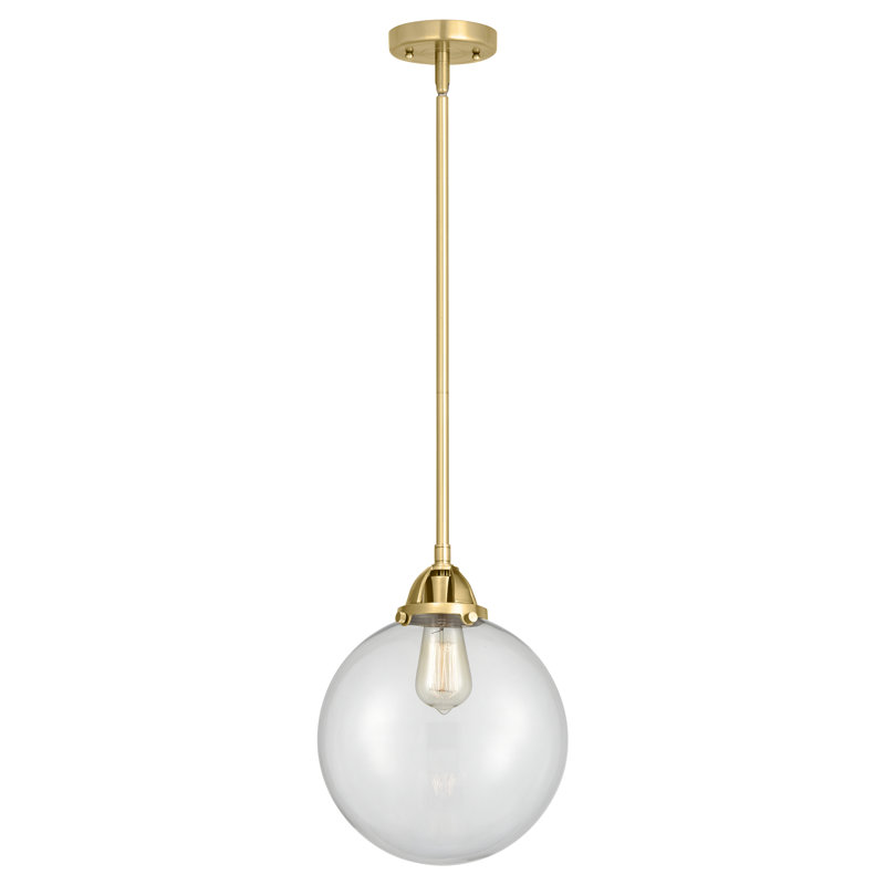 Nouveau - Mini-luminaire suspendu à tige 1 lumière 10 "Alfonsa - Nouveau 2 - Ampoule DEL - Finition laiton brossé, Or satiné