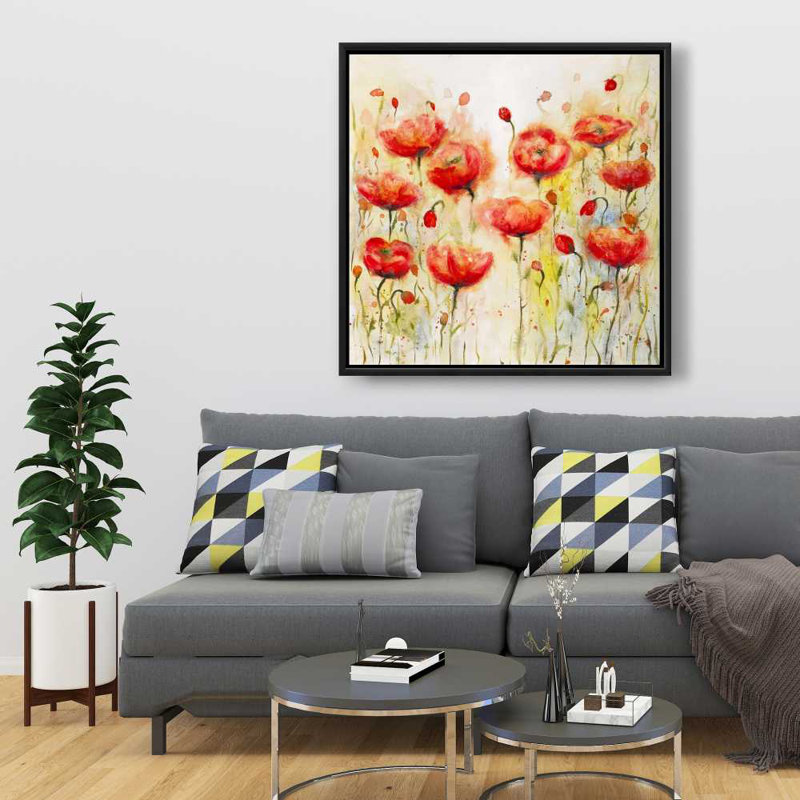Jardin de fleurs rouges - Toile encadrée rouge romantique pour la décoration