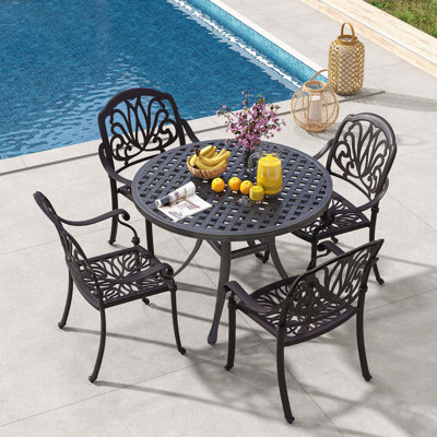 Armilda 4 Piece Patio Cast Aluminum Dining Chairs Armrests Outdoor Stackable Bronze