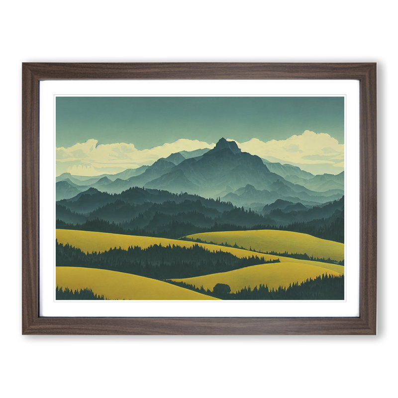 Euphoric Mountain Landscape - Framed Print, 46cm H x 64cm W x 2cm D, Walnut