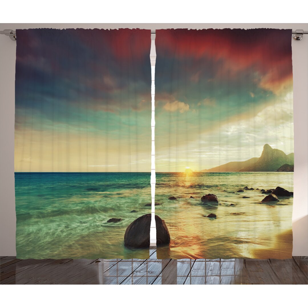 Rustikaler Vorhang, Dramatische Sunrise Tropical, Meer, Creme Blau