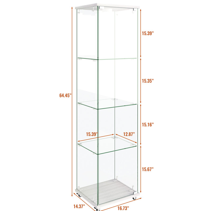 1 - Door 4 Shelf Glass Display Cabinet With Led Lights, Quick Assembly, Antique Style Tempered Glass, For Living Room And Bedrooms, White, 63.38" H  X 17.02" L  14.22" W  Inches, Easy To Clean
