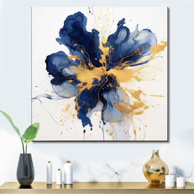 Dark Blue and Gold Strokes I - Fractals Framed Wall Decor