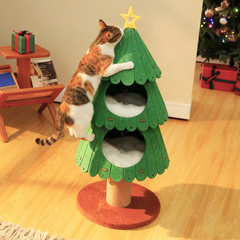 Arbre à chat de 42,9 pouces pour chats d'intérieur avec 2 maisons confortables, meubles d'escalade pour chatons pour jouer et dormir