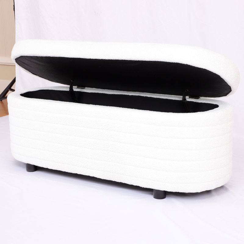 Banc de rangement rembourré en molleton Thony Teddy, Blanc