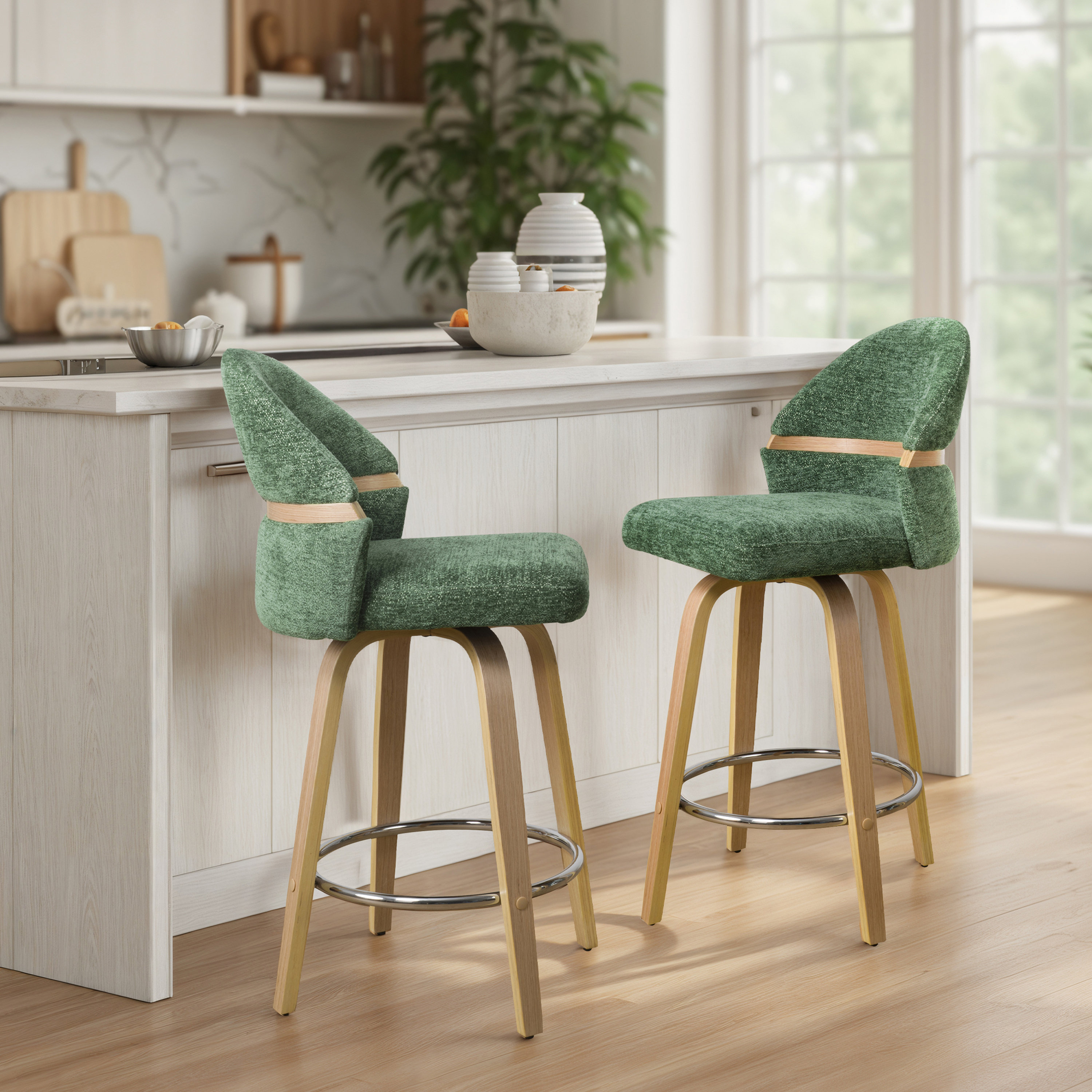 26'' Swivel Upholstered Counter & Bar Stool with solid wood frame (Set of 2)