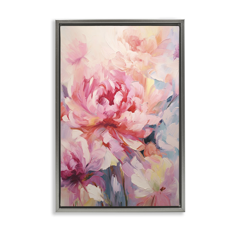 «Floral Explosions» par Gina Kelly, H 31 po x l 21 po, Cadre flottant gris lustré