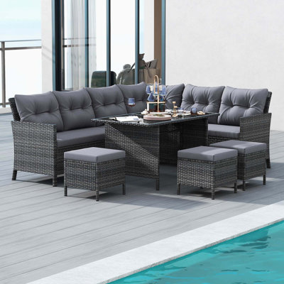 Ensemble de canapé modulaire en rotin 7 pièces avec coussins moelleux 7 pièces