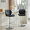 Set of 2 Height Adjustable Bar Stools, Black PU Upholstered Tufted Back Chairs with Chrome-Plated Metal Base & Footrest for Kitchen Island, Bar, Pub
