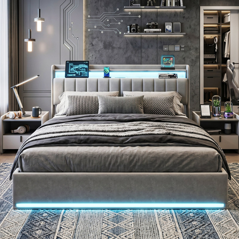 Upholstered Ottoman Bed, European Double (140 x 200cm), Grey