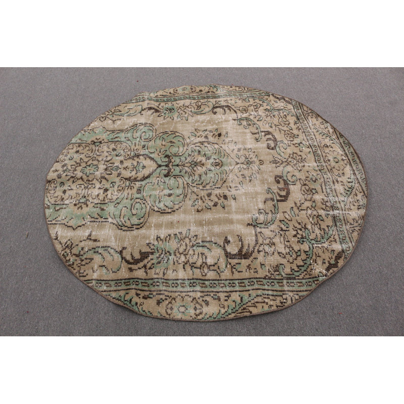 Tapis rond élégant pour votre chambre de bébé ou cuisine dans un style turc brun chaud d'Anatolie