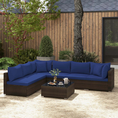 Ensemble de canapé modulaire en rotin 7 pièces 7 pièces bleu jardin