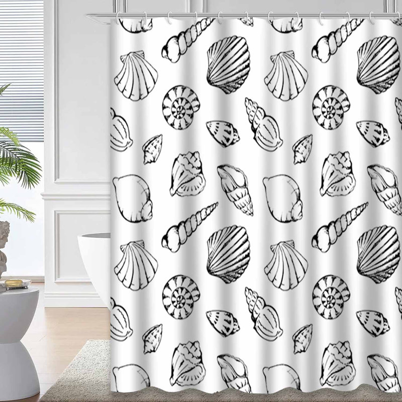 Rideau de douche imperméable à l'eau avec crochets et coquillages, L 72 po x l 72 po