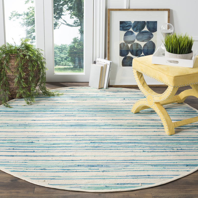 Tapis rayé en coton tissé à la main Margene, Carré 6 pi