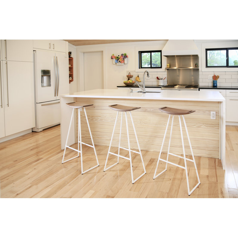 Robert Counter Stool with Metal Frame, Maple, White, Counter Stool (24" Seat Height)