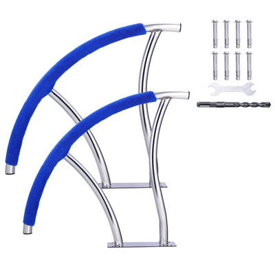 30'x30' Stainless Steel Pool Handrail – Inground Swimming Pool Railing with Non-Slip Blue Grip Cover, Rustproof Safety Grab Rail for Spa, Hot Tub, Steps – Complete Mounting Kit Included