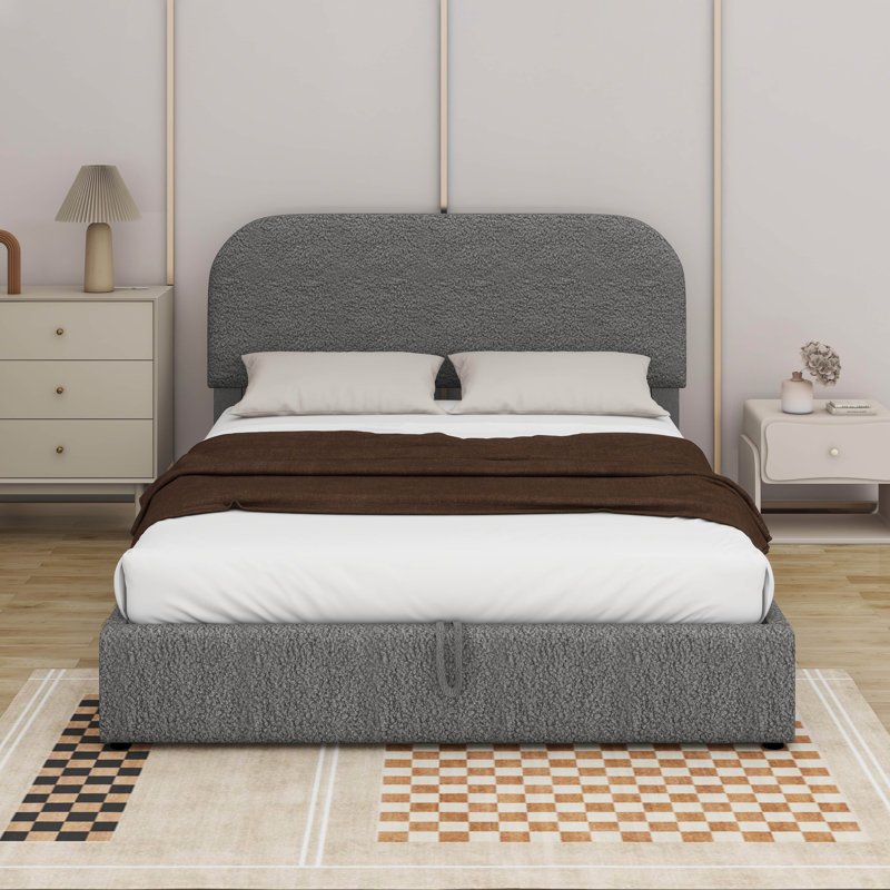 Lit plateforme tapissier Teddy, gris, Double