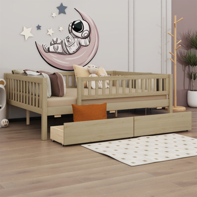 Lit de jour simple en bois avec deux tiroirs