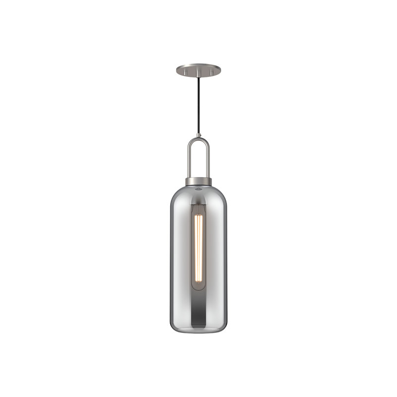 Luminaire suspendu cylindrique Minneapolis, Nickel brossé, Fumée, H 20,75 po x l 6 po x P 6 po