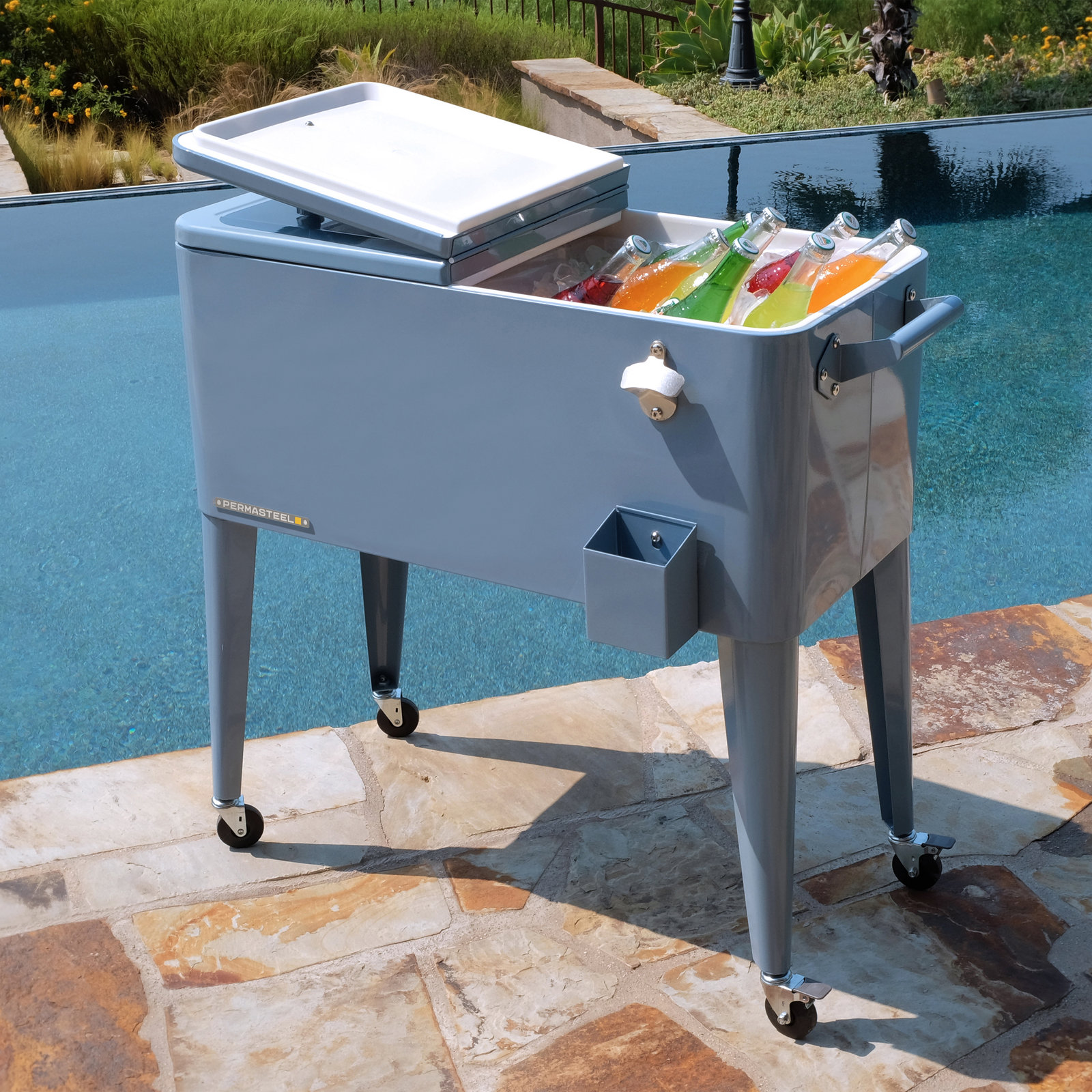 Permasteel Rolling Cooler, Blue, With Divider