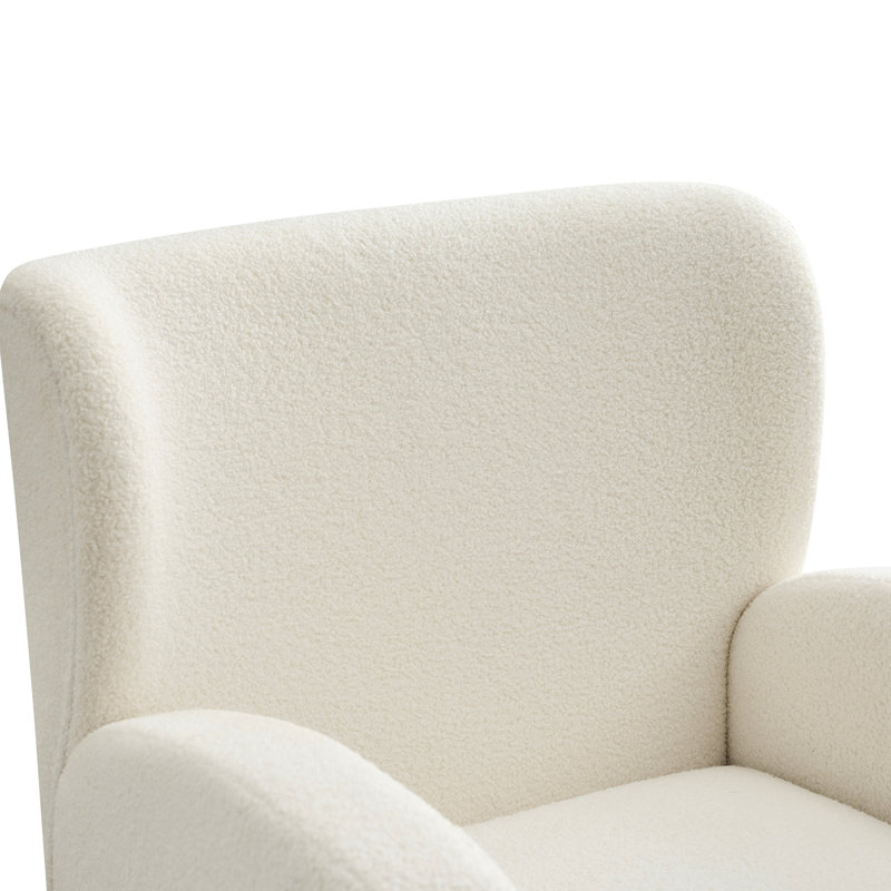 Fauteuil d'appoint moderne à oreilles - Revêtement beige, pieds solides, structure, installation facile, conception de conversation de patio, tissu bouclé, structure en bois