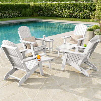 Folding Adirondack Chair with Retractable Ottoman & Cup Holder, 3-Position Adjustable for Patio, All-Weather Outdoor Seating
