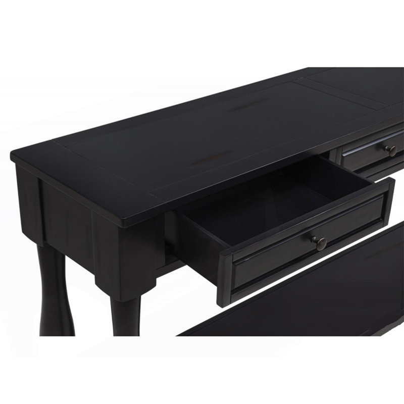 Console avec tiroirs et tablette, derrière le canapé, Espresso