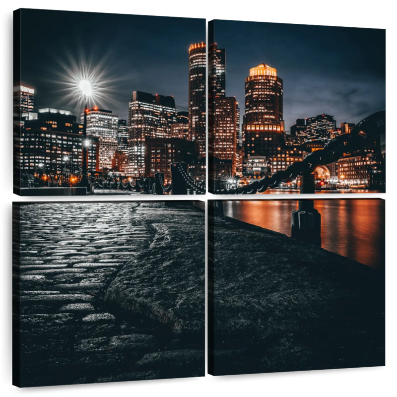 Horizon nocturne de Boston, H 57 po x l 57 po