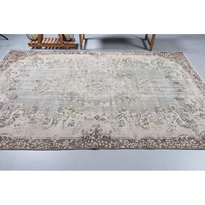 Tapis antique à motif floral turc pour le salon - grand tapis anatolien rétro