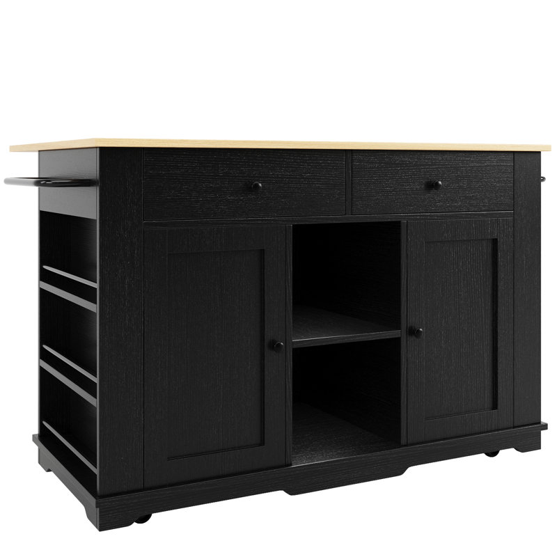 Kitchen Island With 2 Doors, 2 Drawers And Shelves, Black