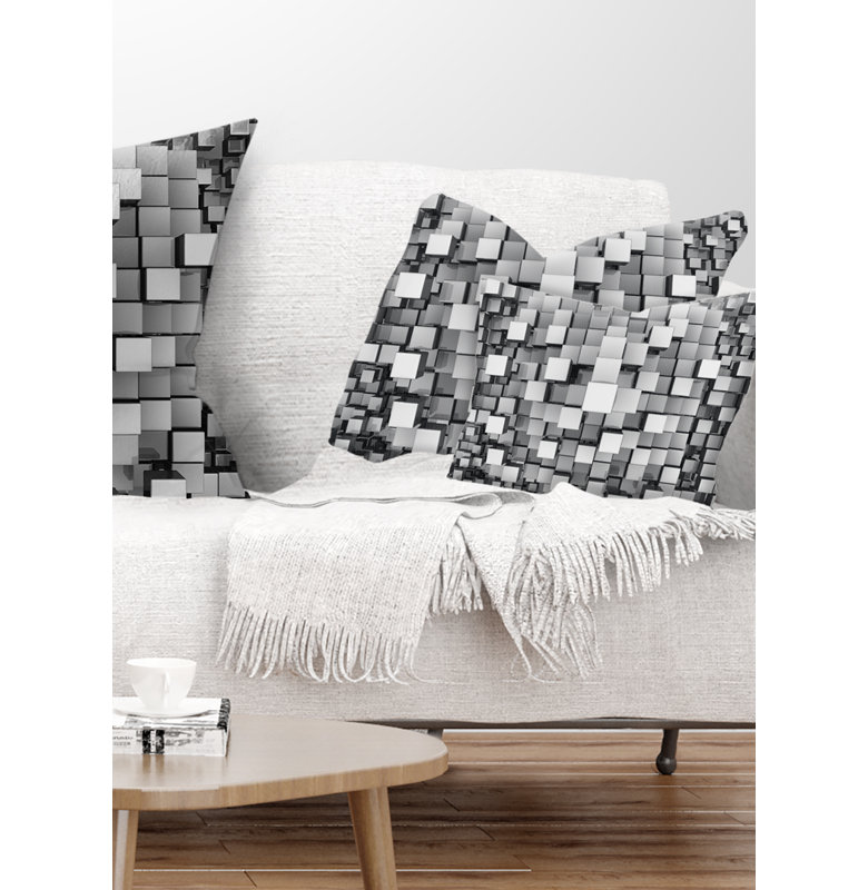 Black and Grey Cubes - Abstract Printed Throw Pillow