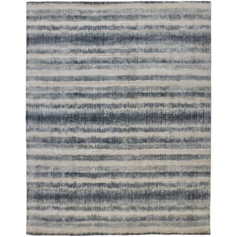 Tapis bleu ardoise tissé à la main Cinnante, Rectangle 9 pi x 12 pi