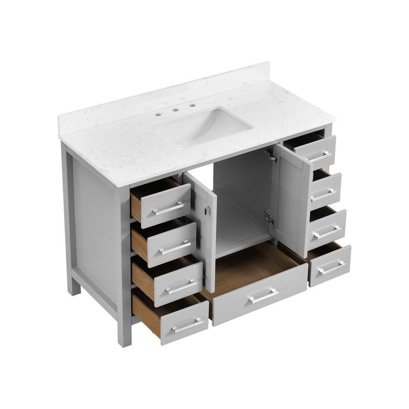 Meuble-lavabo et salle de bain autoportant en bois gris moderne 48 po