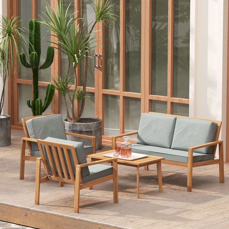Garden Sofa Set, Teak, Light Grey