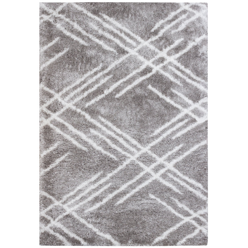 Tapis gris à motif géométrique Arlie, Rectangle 2 pi 7 po x 4 pi 11 po