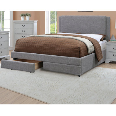 Light Gray Fabric Upholstered Contemporary 1Pc Queen Size Bed W Storage Drawers FB Bedroom Furniture 1Pc Bed Set