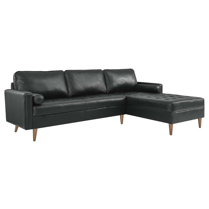 Valour 98" Leather Sectional Sofa, Black Genuine Leather