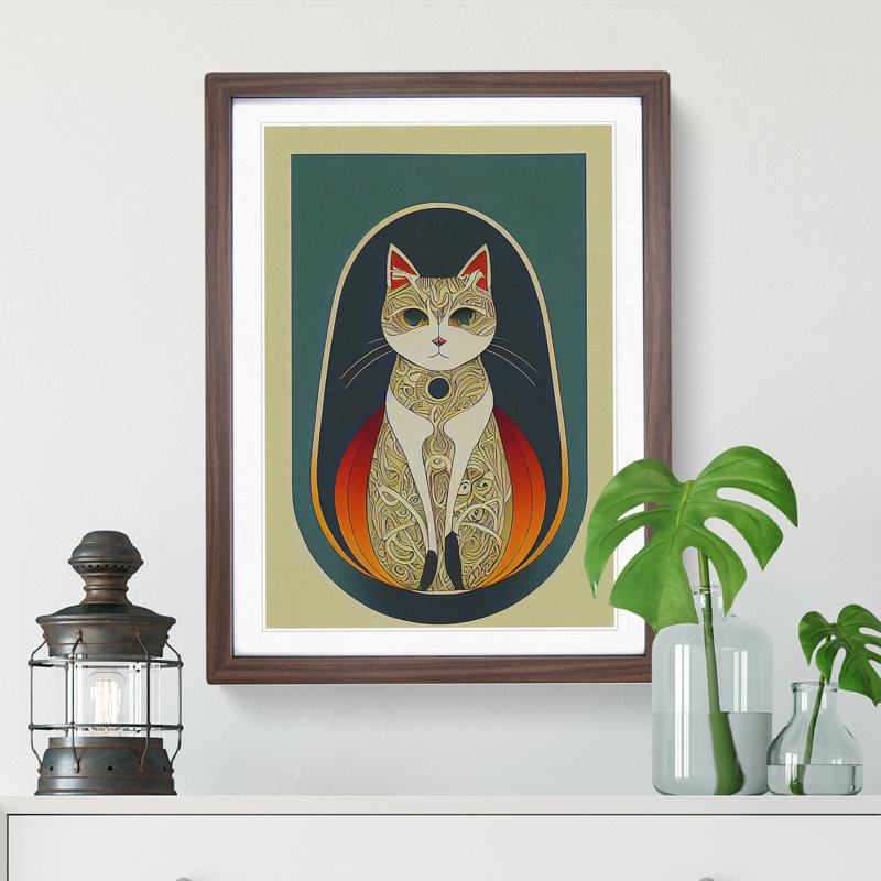 Cat in Art Nouveau No.5 1 Piece Single Picture Frame Wall Art, 64cm H x 46cm W x 2cm D, Walnut