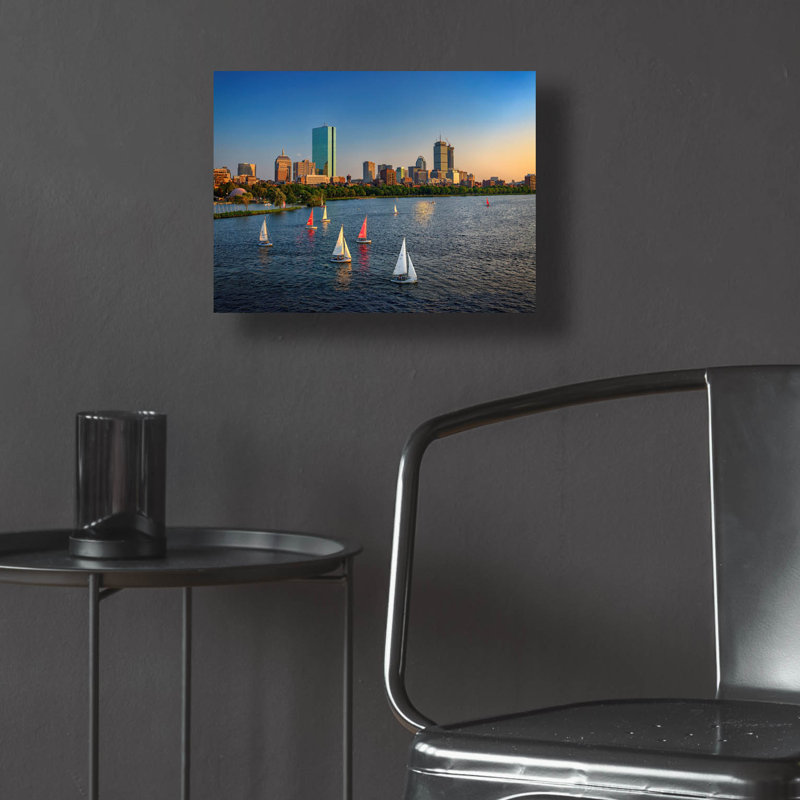 Art mural en verre Highland Dunes «Boston Skyline Summer» par Rick Berk, H 12 po x l 16 po x P 0,13 po