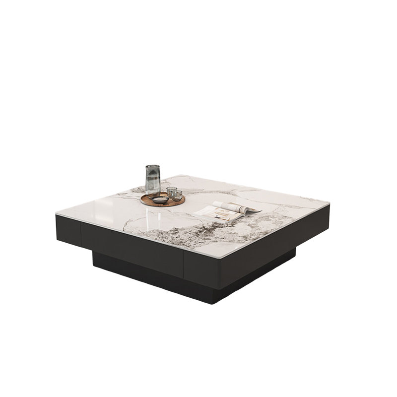 Light luxury square stone slab coffee table, 15" H x 31.5" L x 31.5" W