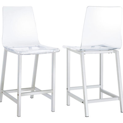 2pcs Clear Acrylic Counter Stools With - Contemporary Bar Chairs Back And Foot Supports For Dining Space (2 ) Details