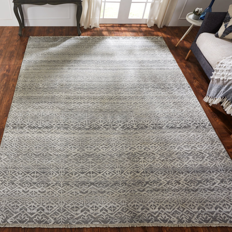 Wool Geometric Area Rug in Gray, Rectangle 10' x 14'