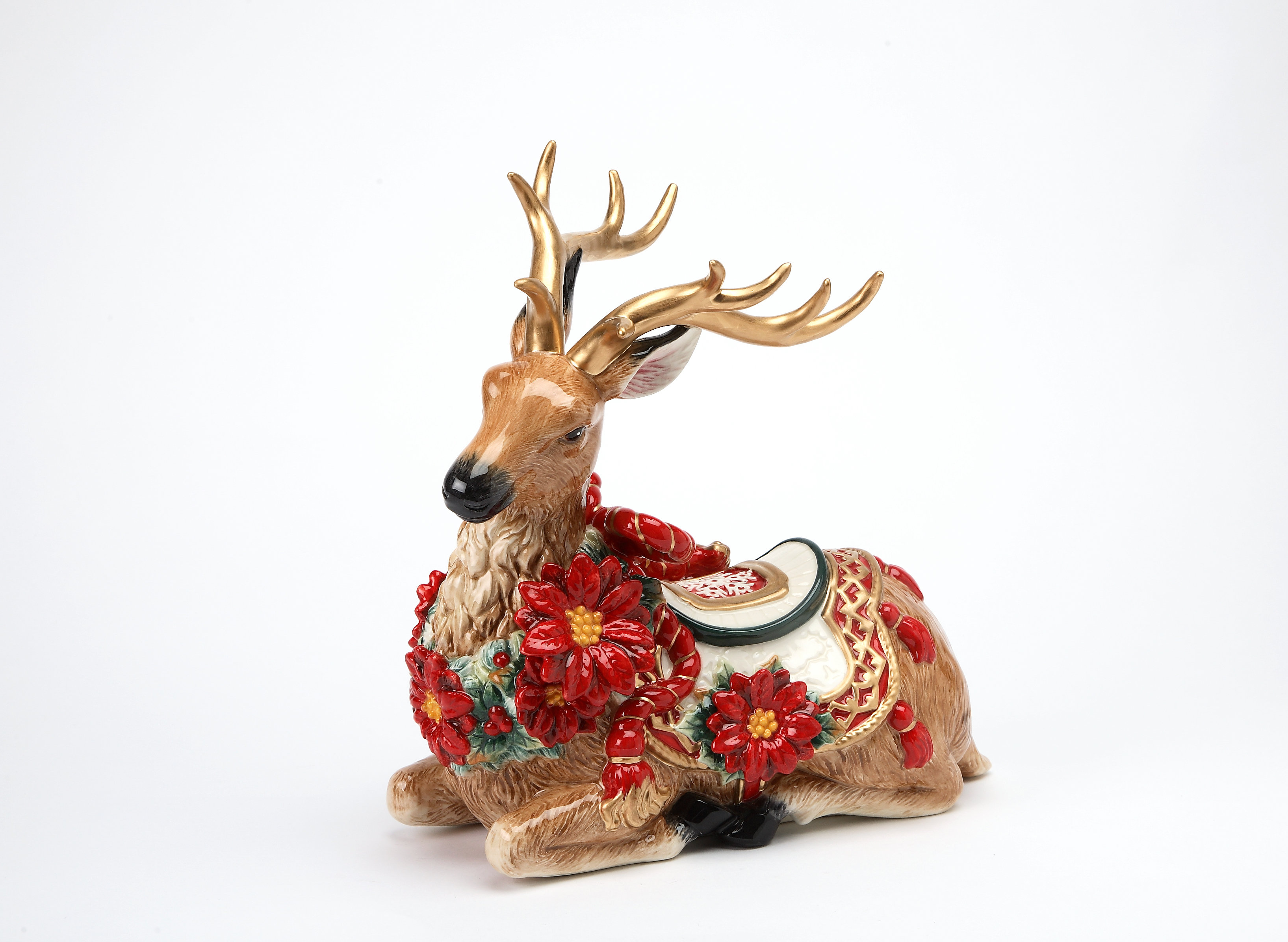 The Holiday Aisle® Poinsettia Reindeer Figurine & Reviews | Wayfair