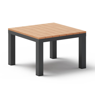 Table basse carrée en aluminium pour patio avec plateau en faux bois de teck, table d'appoint d'extérieur résistante aux intempéries pour la cour arrière, graphite