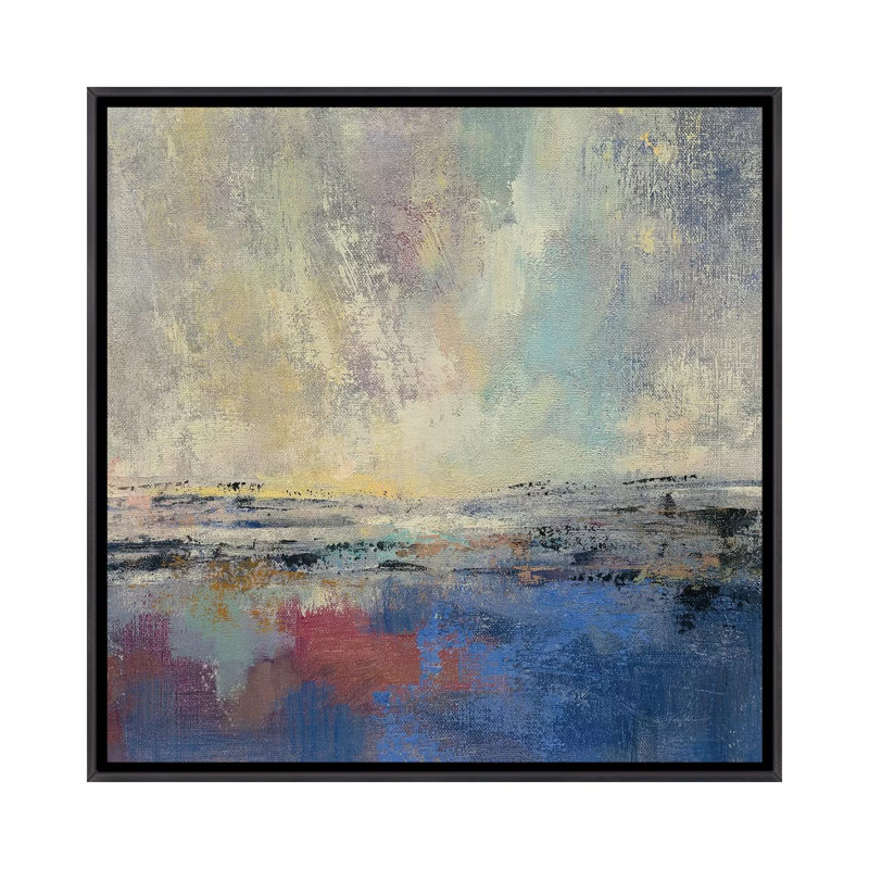 «Coastal View I» par Silvia Vassileva - reproduction, H 37 po x l 37 po x P 1,5 po, Toile avec cadre noir patiné, Aucun mat