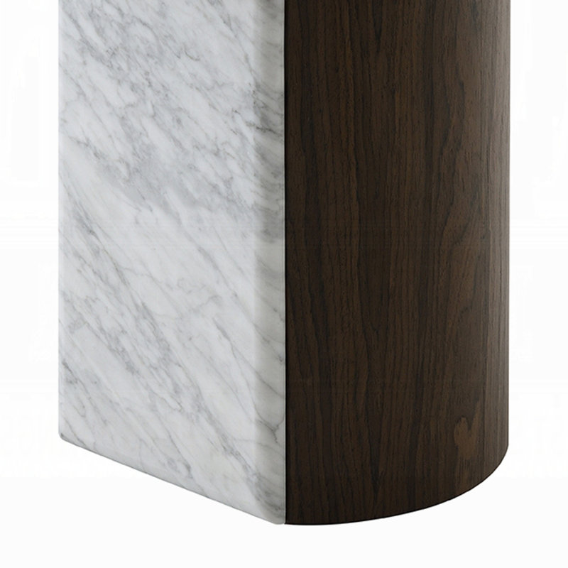 Table de bout Jima, plateau en marbre blanc de 20 po, base en placage brun